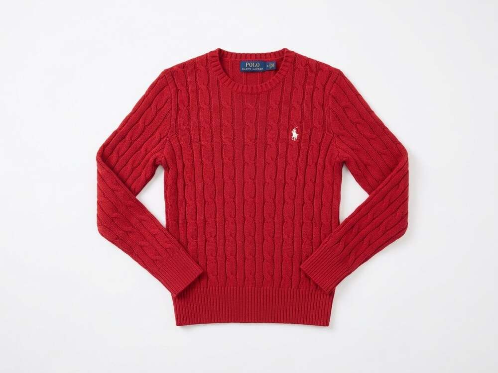 NEW Polo Ralph Lauren & Red Cable Knit Sweater Cotton Holiday Christmas Classic